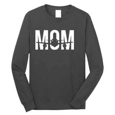 Womens Funny Airplane Pilot Mom Aviation Lover Gift Mom Pilot Long Sleeve Shirt