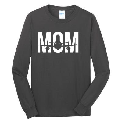 Womens Funny Airplane Pilot Mom Aviation Lover Gift Mom Pilot Tall Long Sleeve T-Shirt