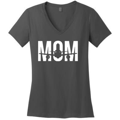 Womens Funny Airplane Pilot Mom Aviation Lover Gift Mom Pilot Women's V-Neck T-Shirt