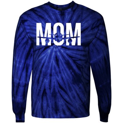 Womens Funny Airplane Pilot Mom Aviation Lover Gift Mom Pilot Tie-Dye Long Sleeve Shirt