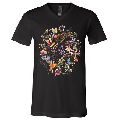 Wild Flowers And Plants Watercolor Wild Nature Botanical Print V-Neck T-Shirt