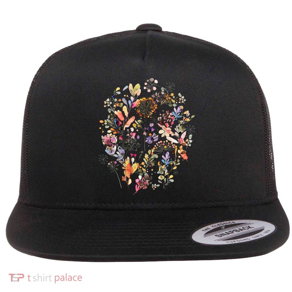 Wild Flowers And Plants Watercolor Wild Nature Botanical Print Flat Bill Trucker Hat