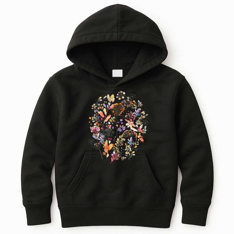 Wild Flowers And Plants Watercolor Wild Nature Botanical Print Kids Hoodie