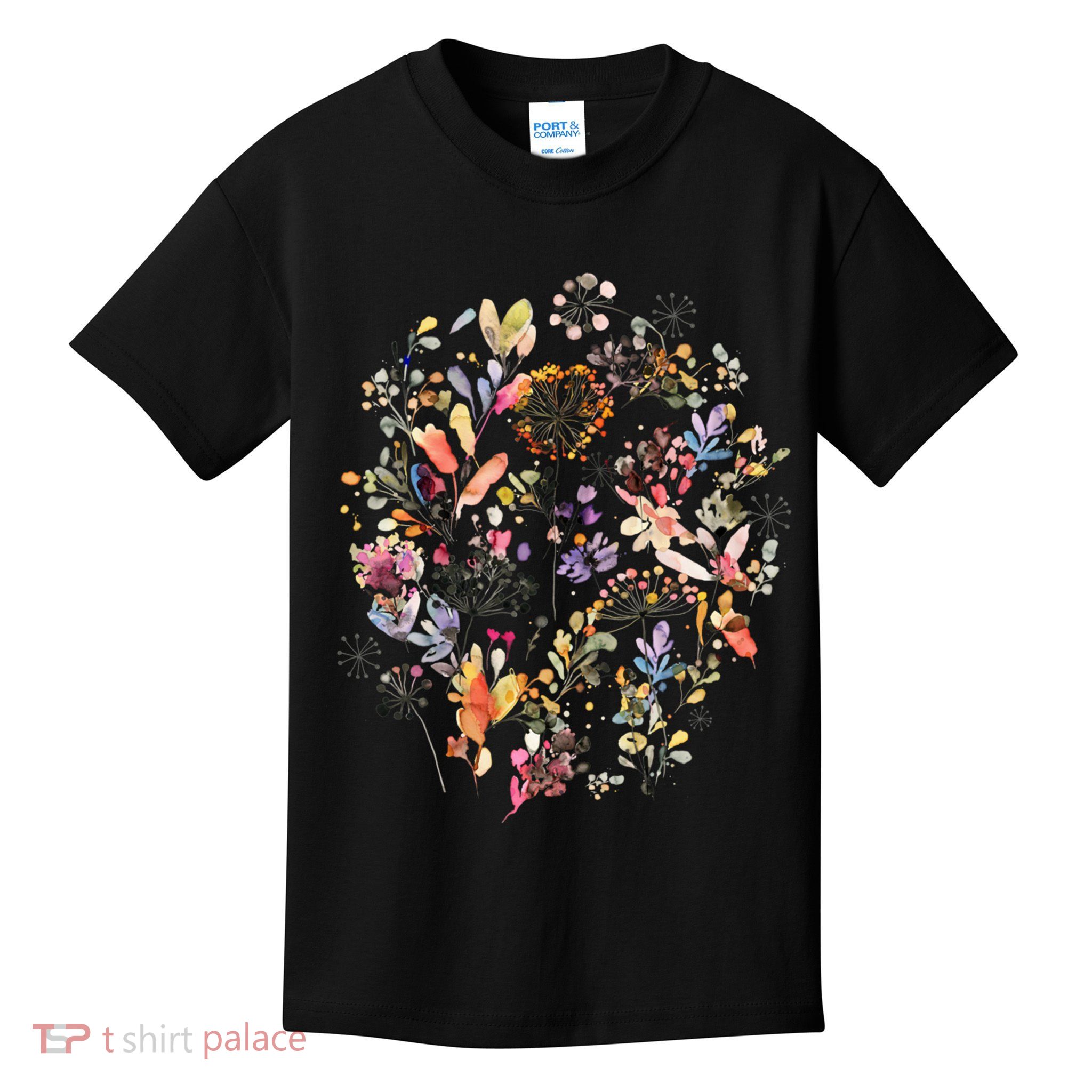Wild Flowers And Plants Watercolor Wild Nature Botanical Print Kids T-Shirt