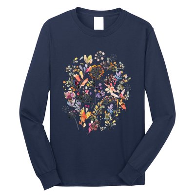 Wild Flowers And Plants Watercolor Wild Nature Botanical Print Long Sleeve Shirt