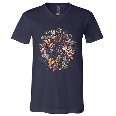 Wild Flowers And Plants Watercolor Wild Nature Botanical Print V-Neck T-Shirt