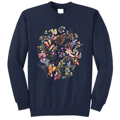 Wild Flowers And Plants Watercolor Wild Nature Botanical Print Tall Sweatshirt