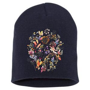 Wild Flowers And Plants Watercolor Wild Nature Botanical Print Short Acrylic Beanie