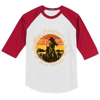 Wild Flowers And Wild Horses Vintage Sunset Country Cowgirl Kids Colorblock Raglan Jersey