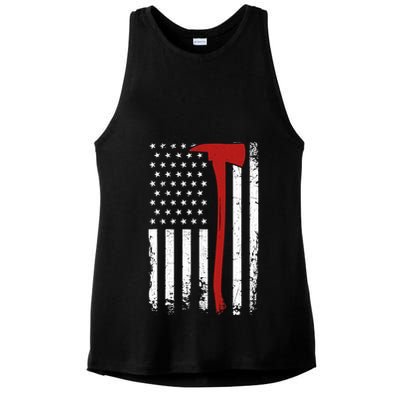 Wildland Firefighter Axe American Flag Thin Red Line Fireman Ladies PosiCharge Tri-Blend Wicking Tank