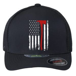 Wildland Firefighter Axe American Flag Thin Red Line Fireman Flexfit Unipanel Trucker Cap