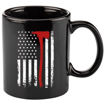 Wildland Firefighter Axe American Flag Thin Red Line Fireman 11oz C Handle Ceramic Mug