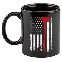 Wildland Firefighter Axe American Flag Thin Red Line Fireman 11oz C Handle Ceramic Mug