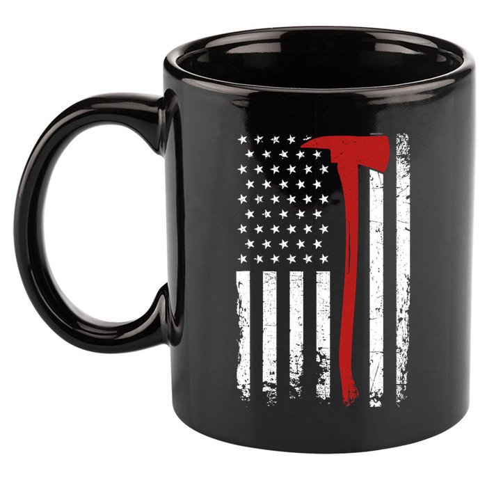 Wildland Firefighter Axe American Flag Thin Red Line Fireman 11oz C Handle Ceramic Mug