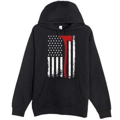 Wildland Firefighter Axe American Flag Thin Red Line Fireman Premium Pullover Hoodie