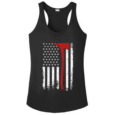 Wildland Firefighter Axe American Flag Thin Red Line Fireman Ladies PosiCharge Competitor Racerback Tank