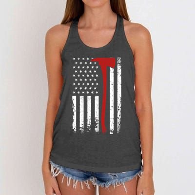 Wildland Firefighter Axe American Flag Thin Red Line Fireman Women's Knotted Racerback Tank