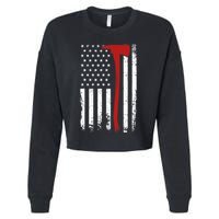 Wildland Firefighter Axe American Flag Thin Red Line Fireman Cropped Pullover Crew