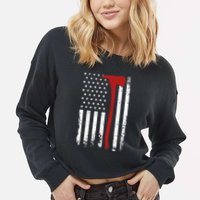 Wildland Firefighter Axe American Flag Thin Red Line Fireman Cropped Pullover Crew
