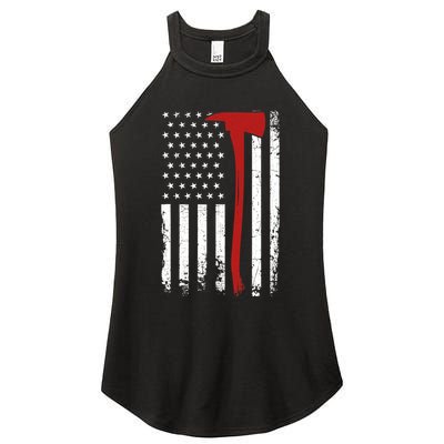 Wildland Firefighter Axe American Flag Thin Red Line Fireman Women's Perfect Tri Rocker Tank
