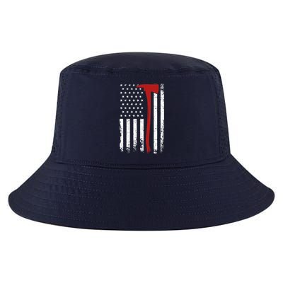 Wildland Firefighter Axe American Flag Thin Red Line Fireman Cool Comfort Performance Bucket Hat