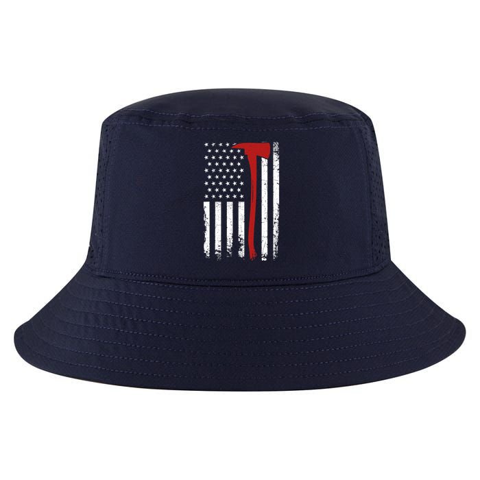 Wildland Firefighter Axe American Flag Thin Red Line Fireman Cool Comfort Performance Bucket Hat