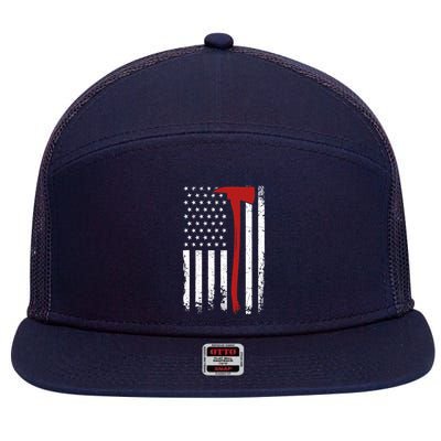 Wildland Firefighter Axe American Flag Thin Red Line Fireman 7 Panel Mesh Trucker Snapback Hat