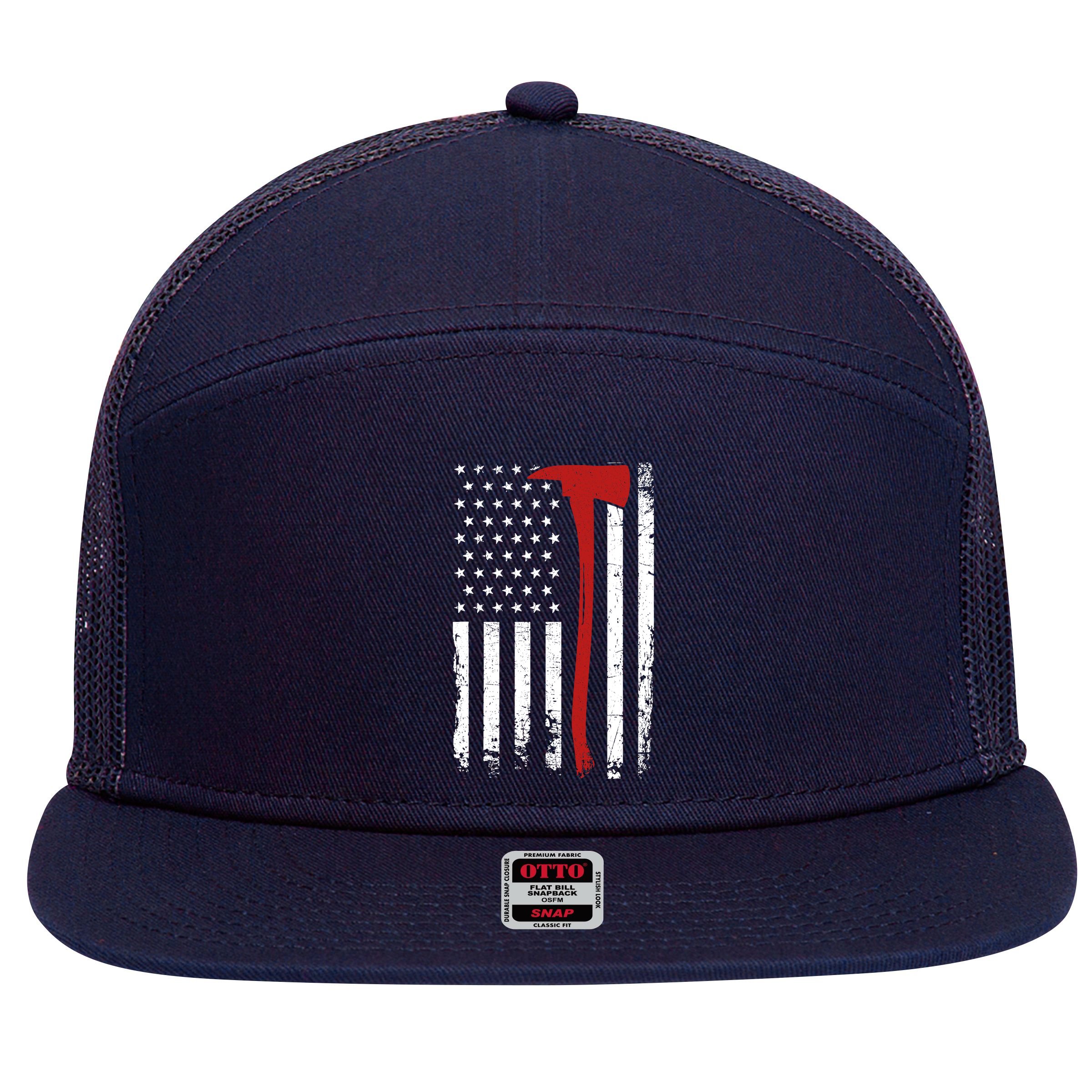 Wildland Firefighter Axe American Flag Thin Red Line Fireman 7 Panel Mesh Trucker Snapback Hat