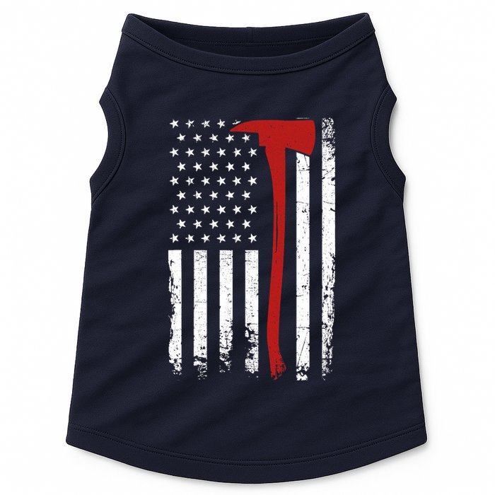 Wildland Firefighter Axe American Flag Thin Red Line Fireman Doggie Tank