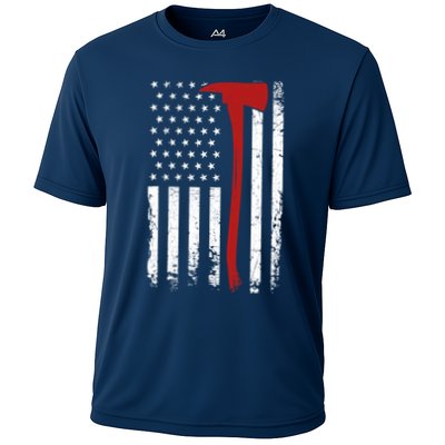 Wildland Firefighter Axe American Flag Thin Red Line Fireman Performance Shirt