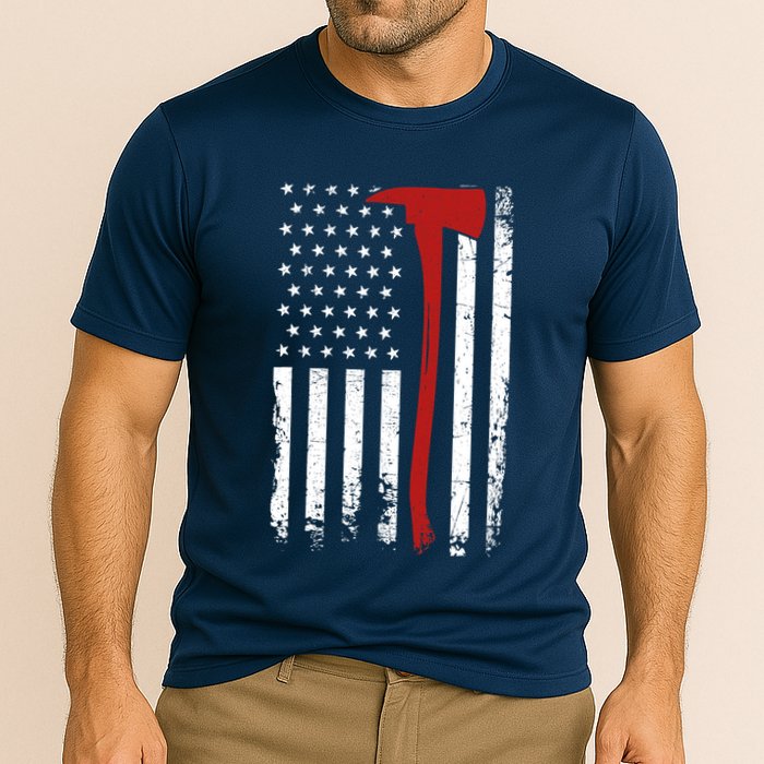 Wildland Firefighter Axe American Flag Thin Red Line Fireman Performance Shirt