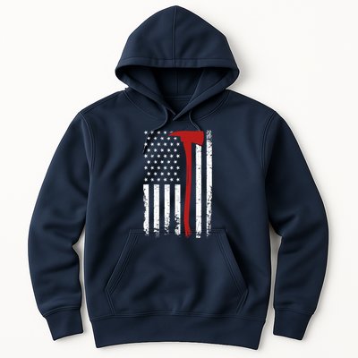 Wildland Firefighter Axe American Flag Thin Red Line Fireman Hoodie