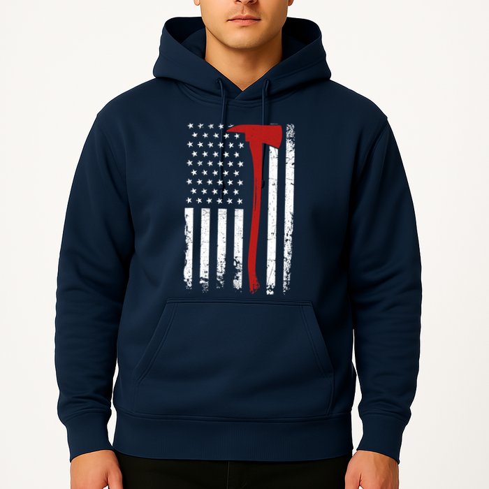 Wildland Firefighter Axe American Flag Thin Red Line Fireman Hoodie