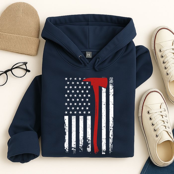 Wildland Firefighter Axe American Flag Thin Red Line Fireman Hoodie