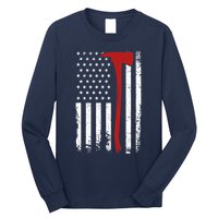 Wildland Firefighter Axe American Flag Thin Red Line Fireman Long Sleeve Shirt