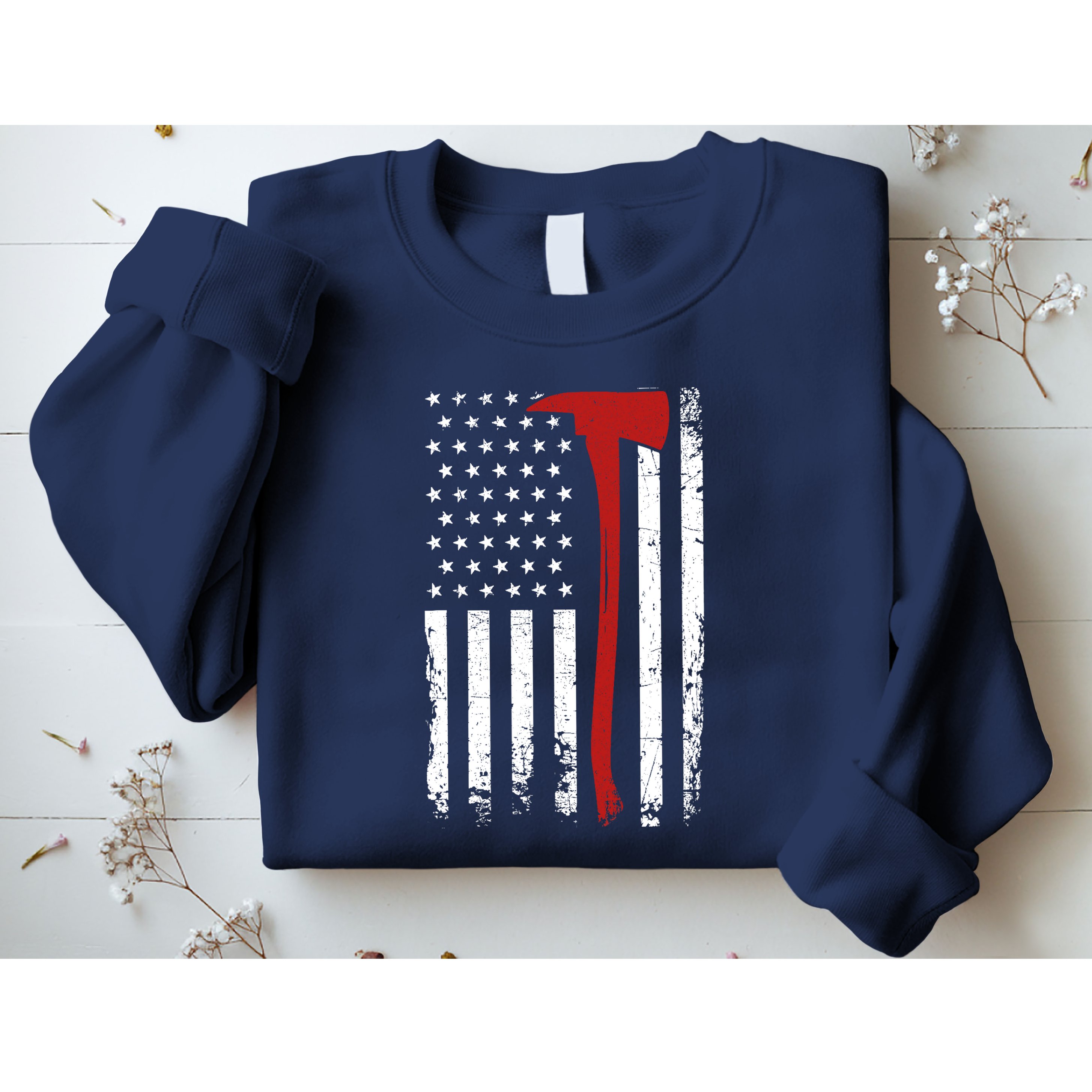 Wildland Firefighter Axe American Flag Thin Red Line Fireman Sweatshirt