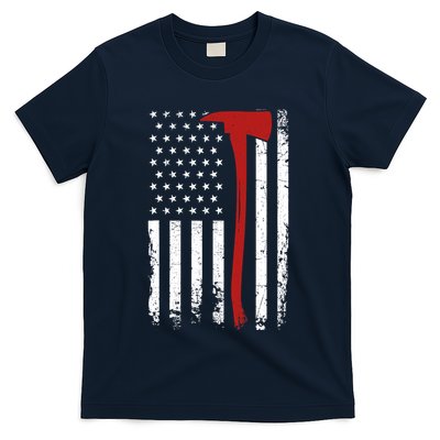 Wildland Firefighter Axe American Flag Thin Red Line Fireman T-Shirt