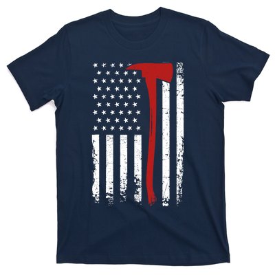 Wildland Firefighter Axe American Flag Thin Red Line Fireman T-Shirt