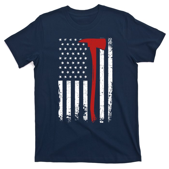 Wildland Firefighter Axe American Flag Thin Red Line Fireman T-Shirt