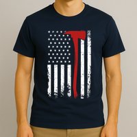 Wildland Firefighter Axe American Flag Thin Red Line Fireman T-Shirt