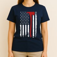 Wildland Firefighter Axe American Flag Thin Red Line Fireman T-Shirt