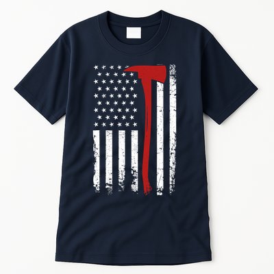 Wildland Firefighter Axe American Flag Thin Red Line Fireman Tall T-Shirt