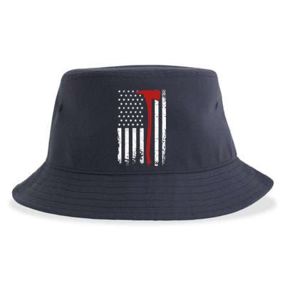 Wildland Firefighter Axe American Flag Thin Red Line Fireman Sustainable Bucket Hat
