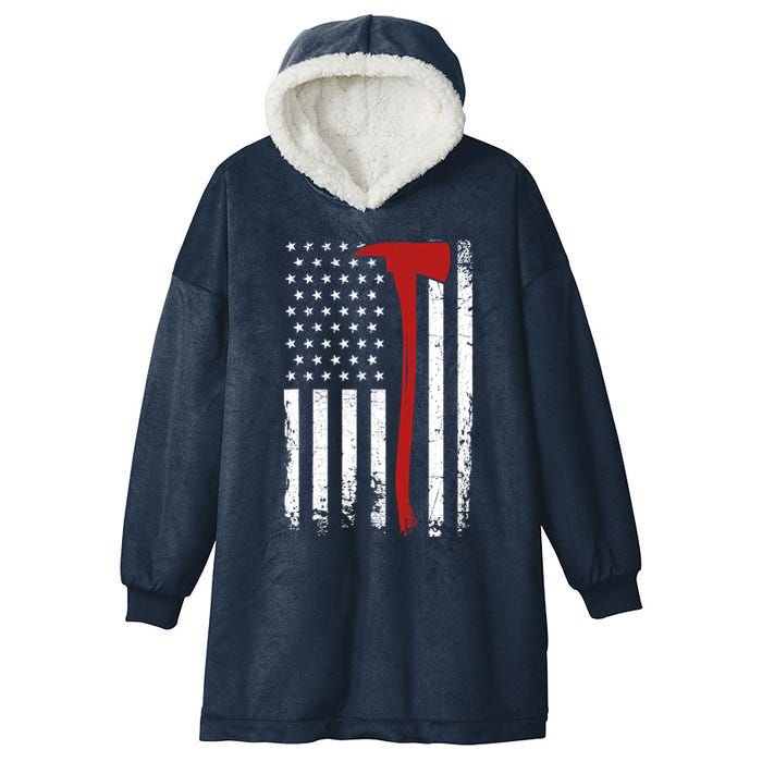 Wildland Firefighter Axe American Flag Thin Red Line Fireman Hooded Wearable Blanket