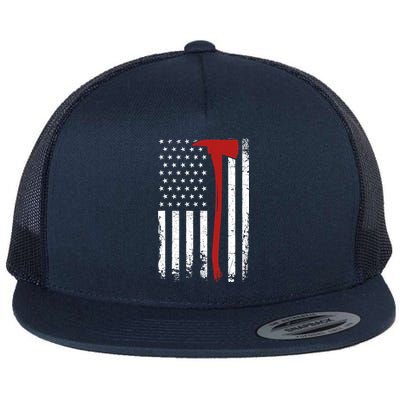 Wildland Firefighter Axe American Flag Thin Red Line Fireman Flat Bill Trucker Hat