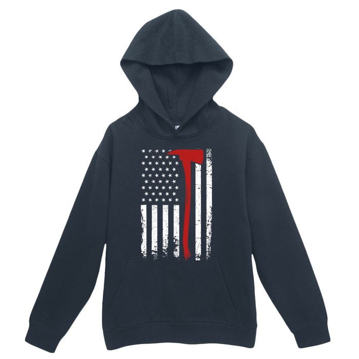 Wildland Firefighter Axe American Flag Thin Red Line Fireman Urban Pullover Hoodie