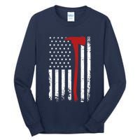 Wildland Firefighter Axe American Flag Thin Red Line Fireman Tall Long Sleeve T-Shirt