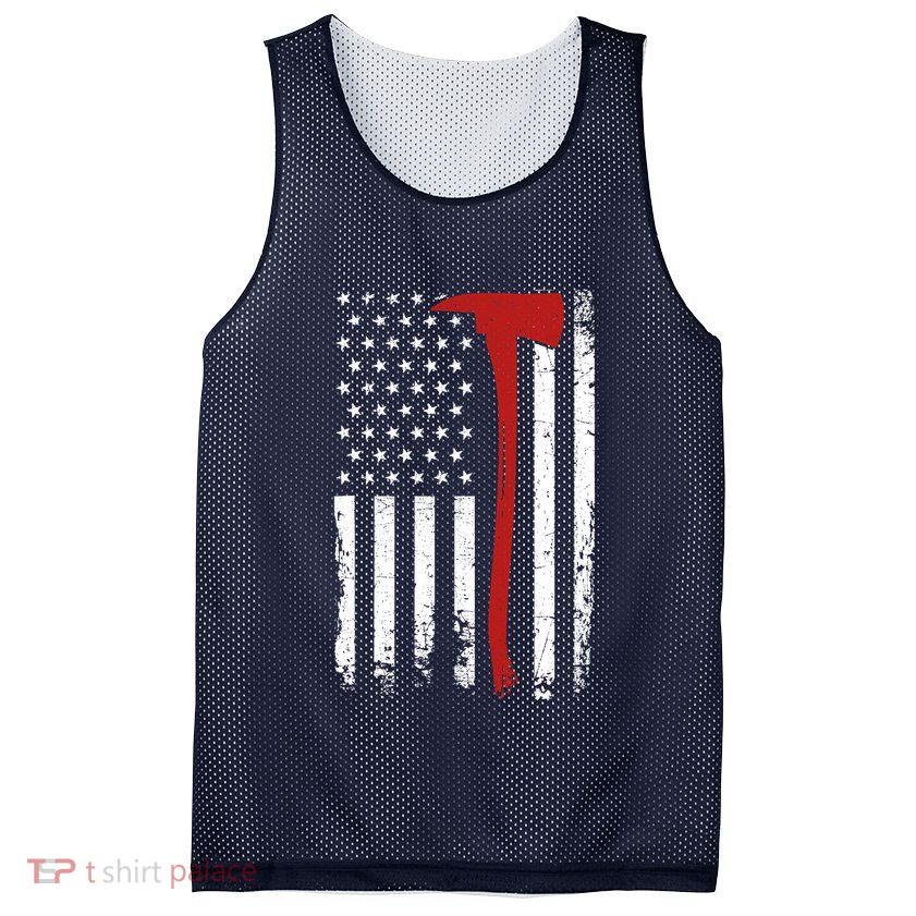 Wildland Firefighter Axe American Flag Thin Red Line Fireman Mesh Reversible Basketball Jersey Tank