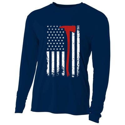 Wildland Firefighter Axe American Flag Thin Red Line Fireman Cooling Performance Long Sleeve Crew