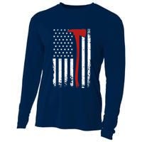 Wildland Firefighter Axe American Flag Thin Red Line Fireman Cooling Performance Long Sleeve Crew